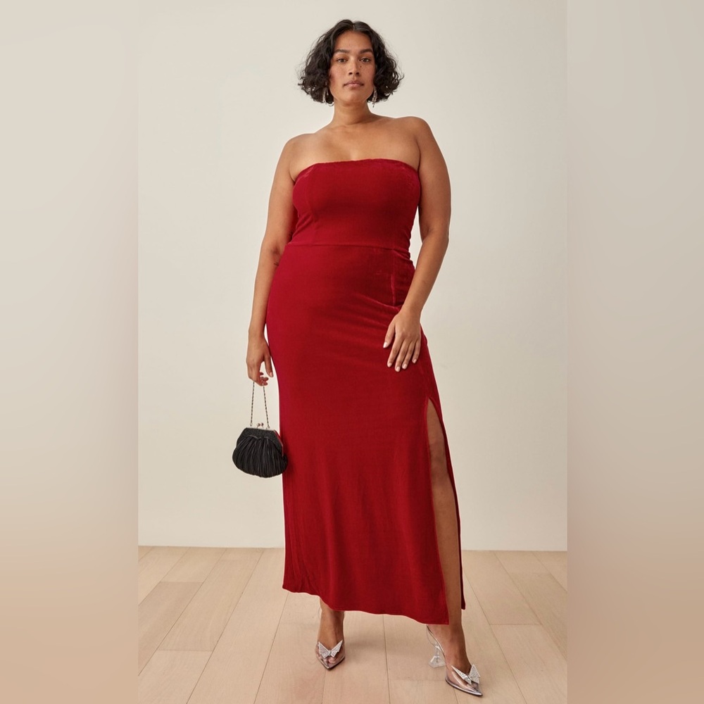 Reformation Strapless Maxi Dress in Deep Red